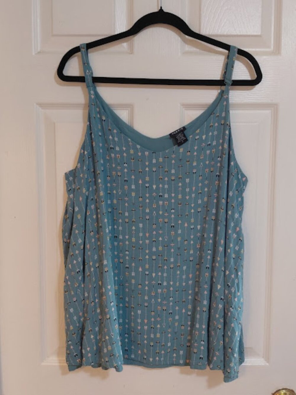 Torrid Plus Size 2 Aqua Bohemian Arrow Print Slouchy 100% Rayon Thin Strap Tank